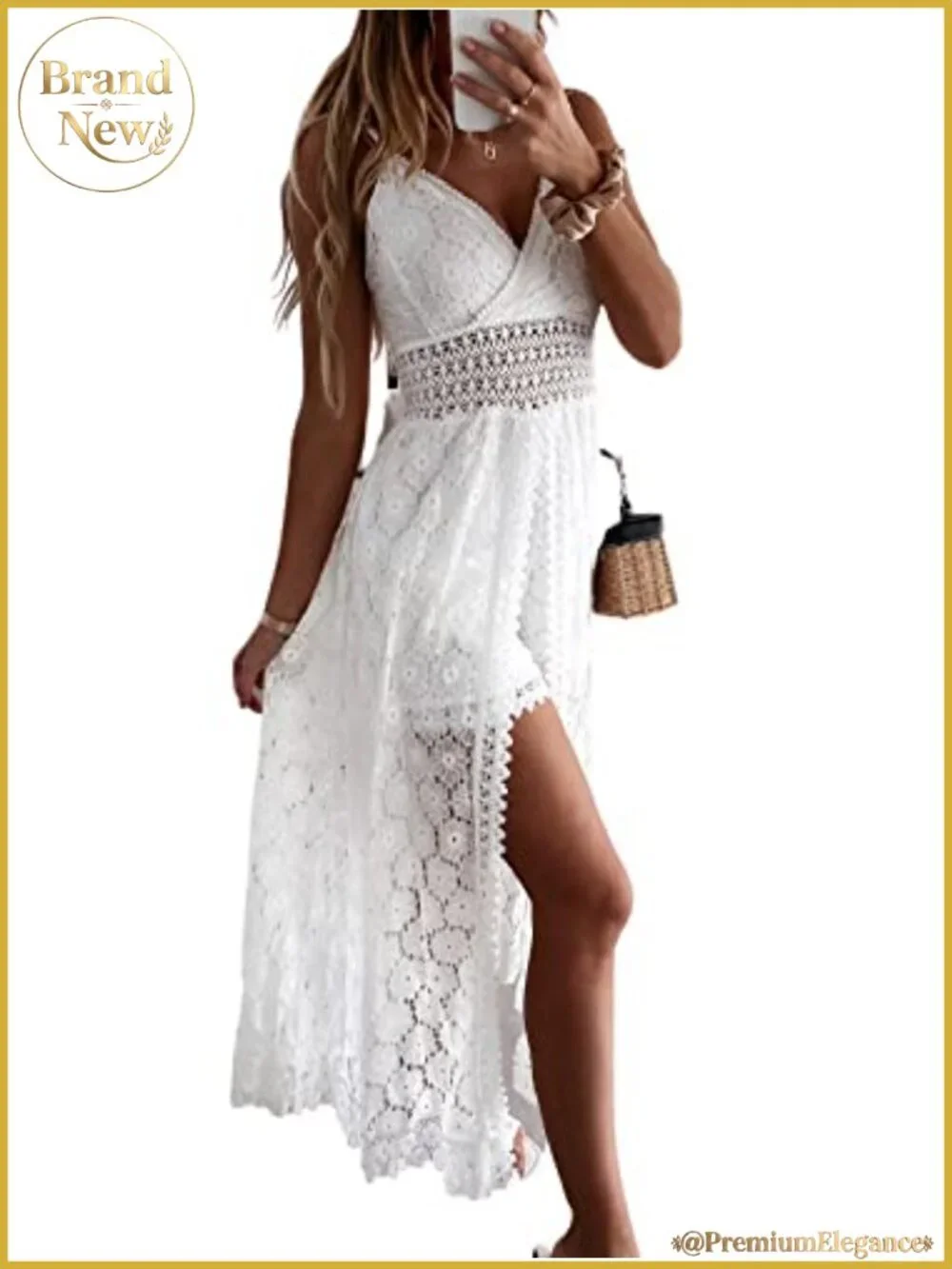 Lace Maxi Jumpsuit V-Neck Sleeveless Smocked Summer Beach Outfit